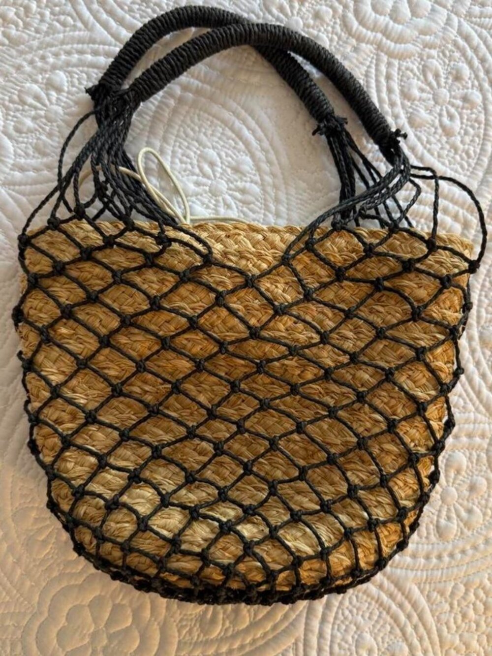 J Crew Sedona Raffia Net Basket Bag Black